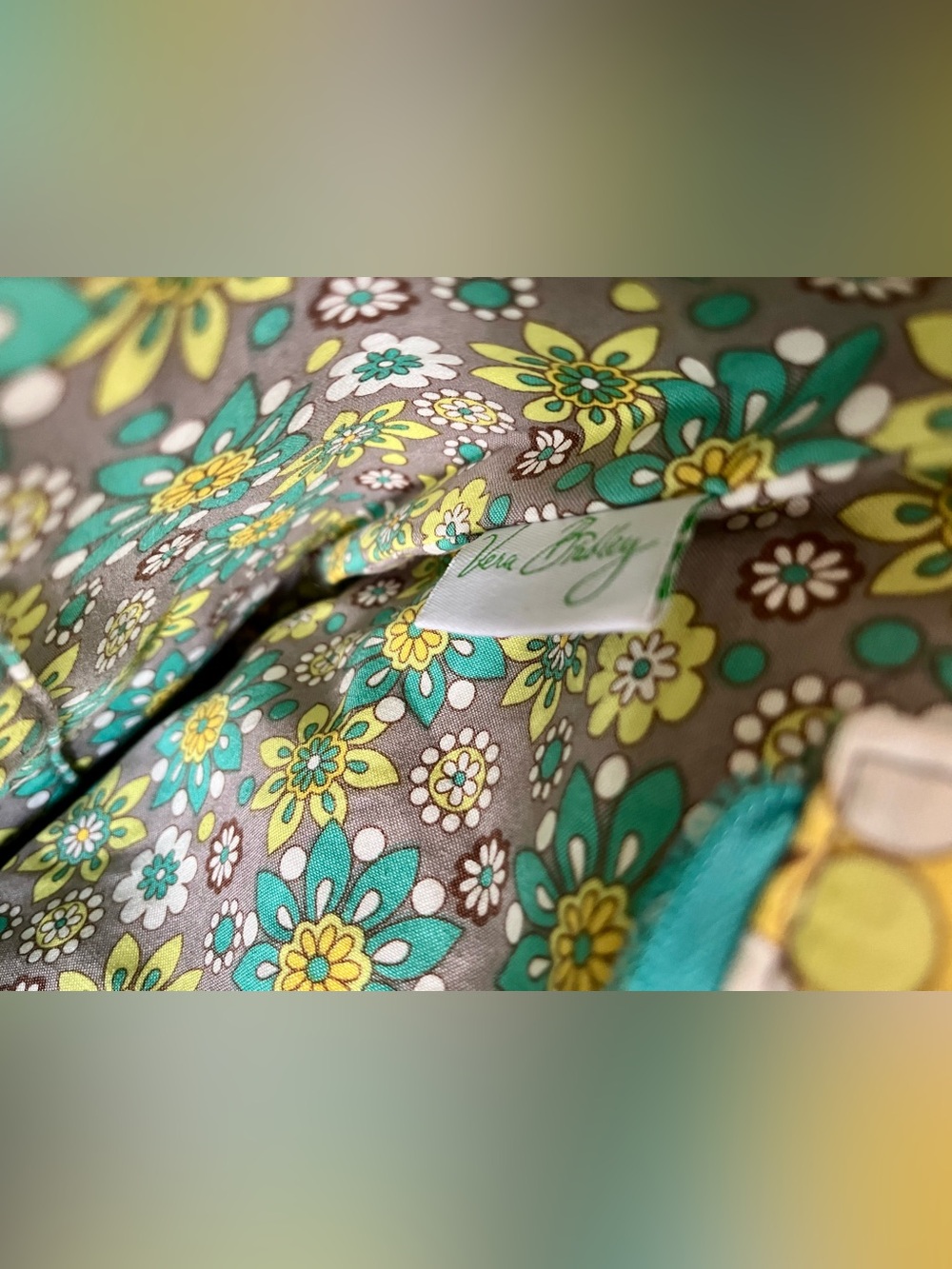 Vera Bradley Tote Bag Turquoise Yellow Paisley Excellent Condition - Picture 4 of 8